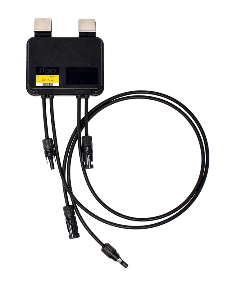 A picture of the Tigo TS4-A-O Flex MLPE optimizer for solar installations